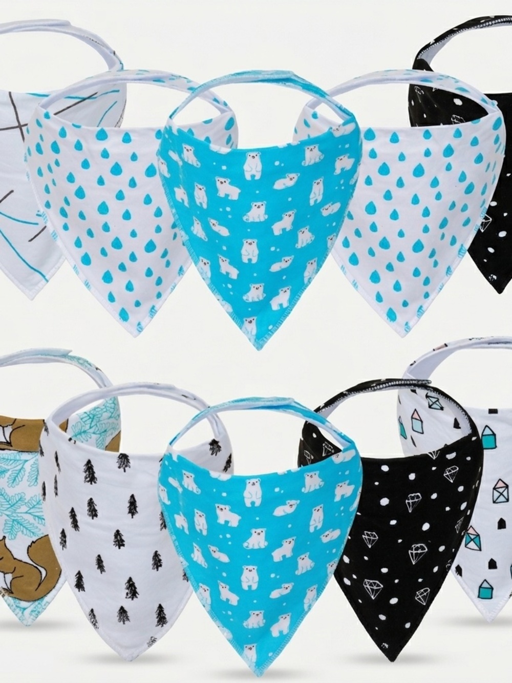 KaWaii Stylish Bandana Bib Scarfs for feeding teething drooling, 10-Pack Blue